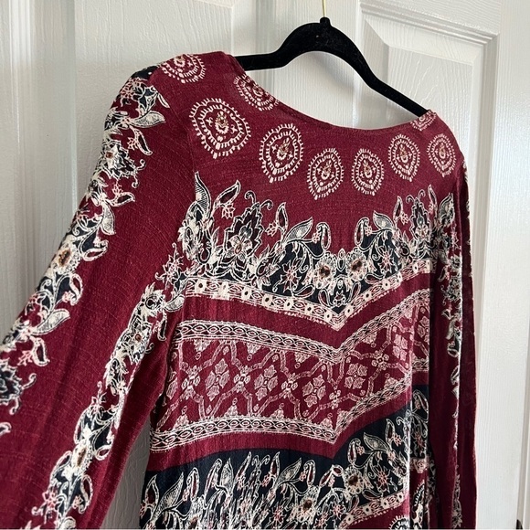 Free People Smooth Talker Red Combo Printed Open Back Tunic Dress Size Small - Picture 9 of 12